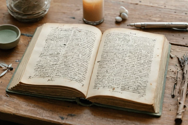 Ein aufgeschlagenes Buch mit leeren Seiten — Beitragsbild zu „Ein Grimoire ordnen: Register, Kapitel und Verweise“