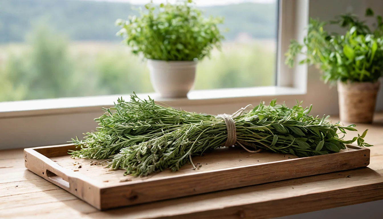 Frische grüne Kräuter im Garten bei Tageslicht — Beitragsbild zu „Ein Räucherbündel binden: Pflanzenwahl und Trocknung“