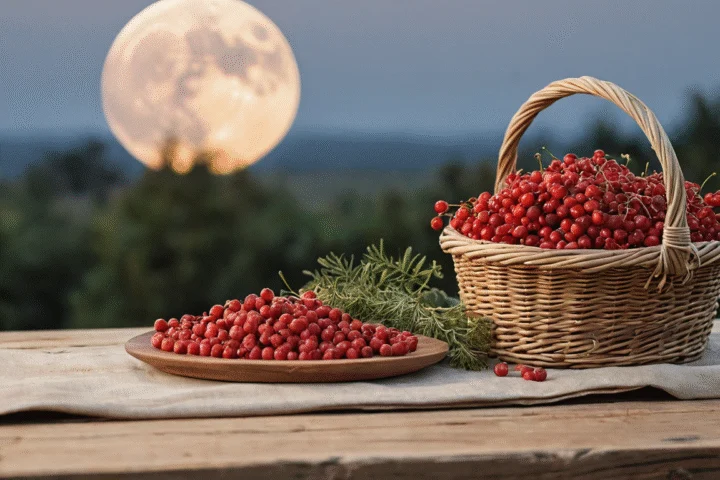 Der Mond am Abendhimmel über einer Landschaft — Beitragsbild zu „Erdbeermond, Wolfsmond, Erntemond: Woher die Namen der Vollmonde kommen“
