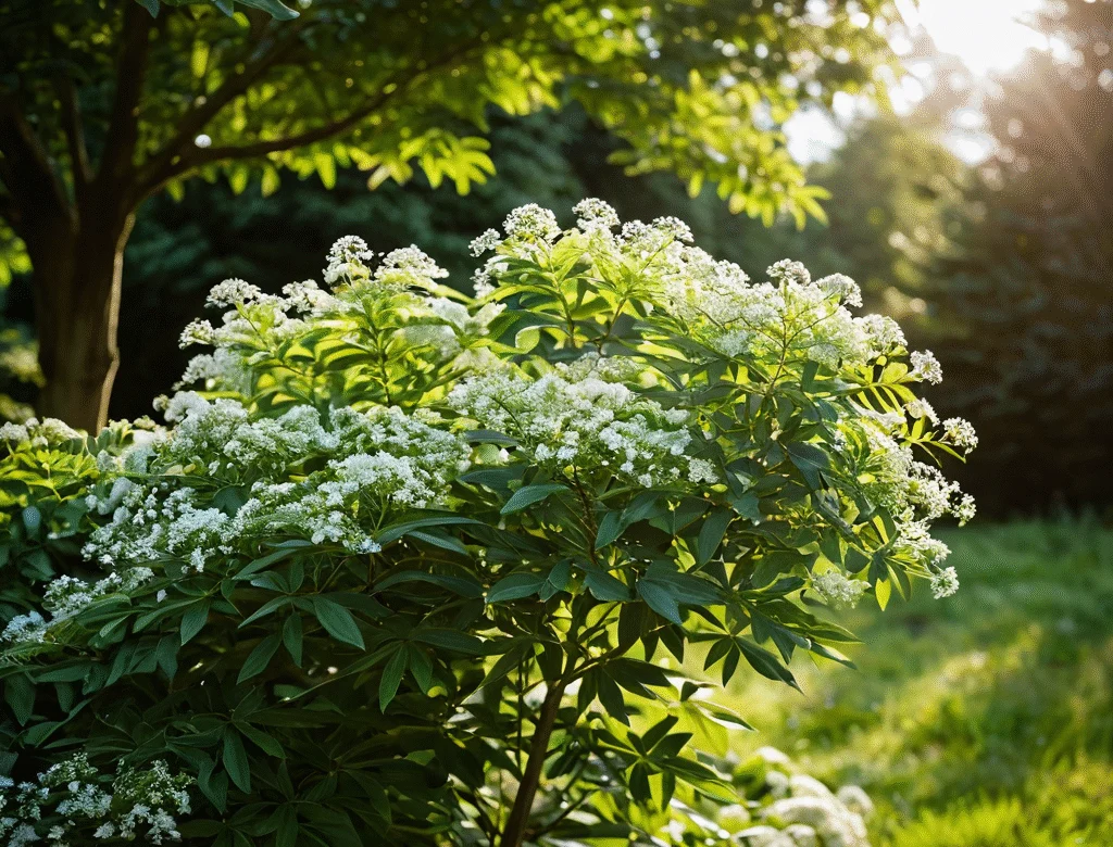 Frische grüne Kräuter im Garten bei Tageslicht — Beitragsbild zu „Holunder“