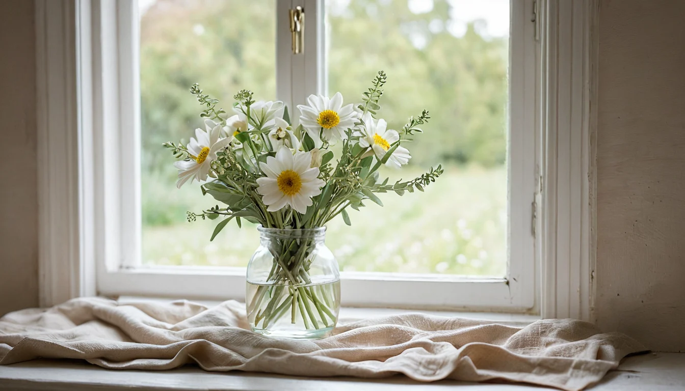 Frische Blüten und eine helle Kerze — Beitragsbild zu „Kerzen und ihre Farbsymbolik: Herkunft der Zuordnungen“