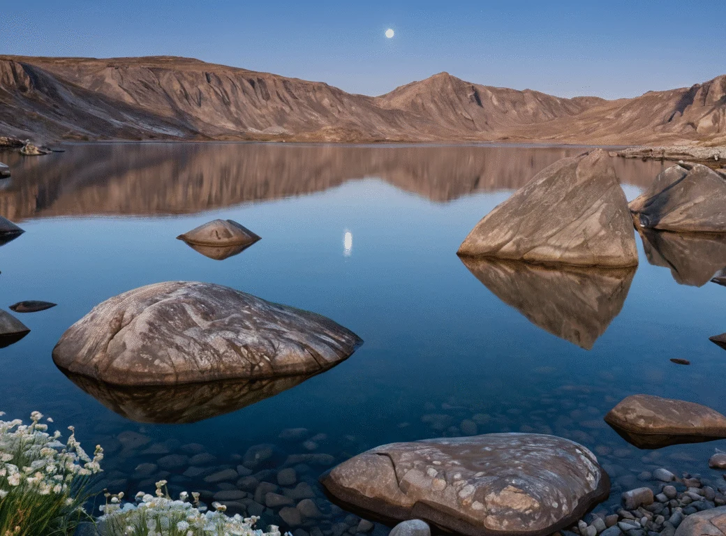 Der Mond am Abendhimmel über einer Landschaft — Beitragsbild zu „Neumond Ritual: Was es bedeutet und wie es praktiziert wird“