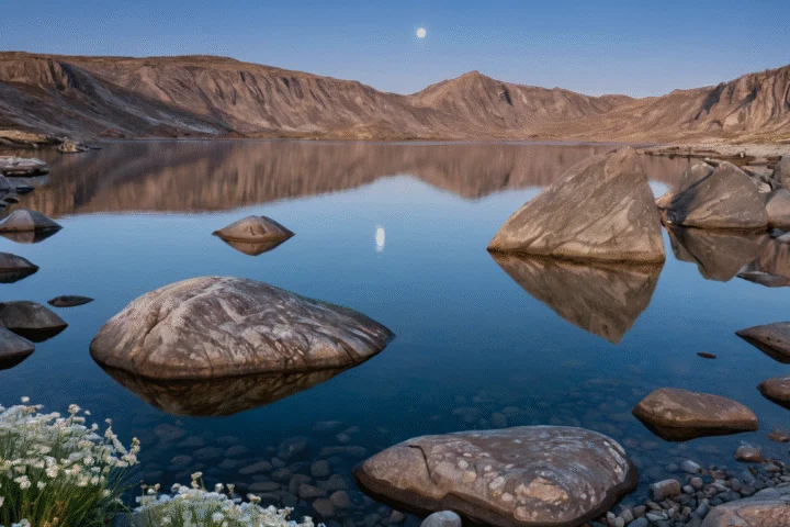 Der Mond am Abendhimmel über einer Landschaft — Beitragsbild zu „Neumond Ritual: Was es bedeutet und wie es praktiziert wird“