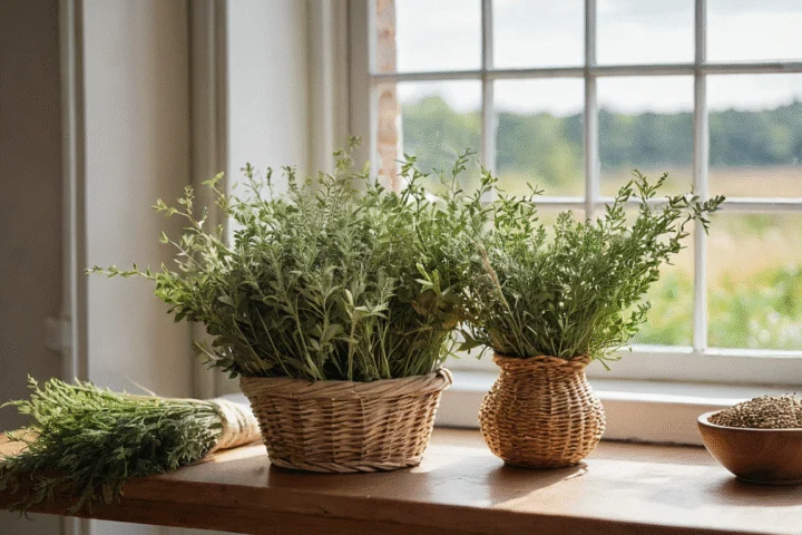 Frische grüne Kräuter im Garten bei Tageslicht — Beitragsbild zu „So binden Sie ein Räucherbündel selbst“