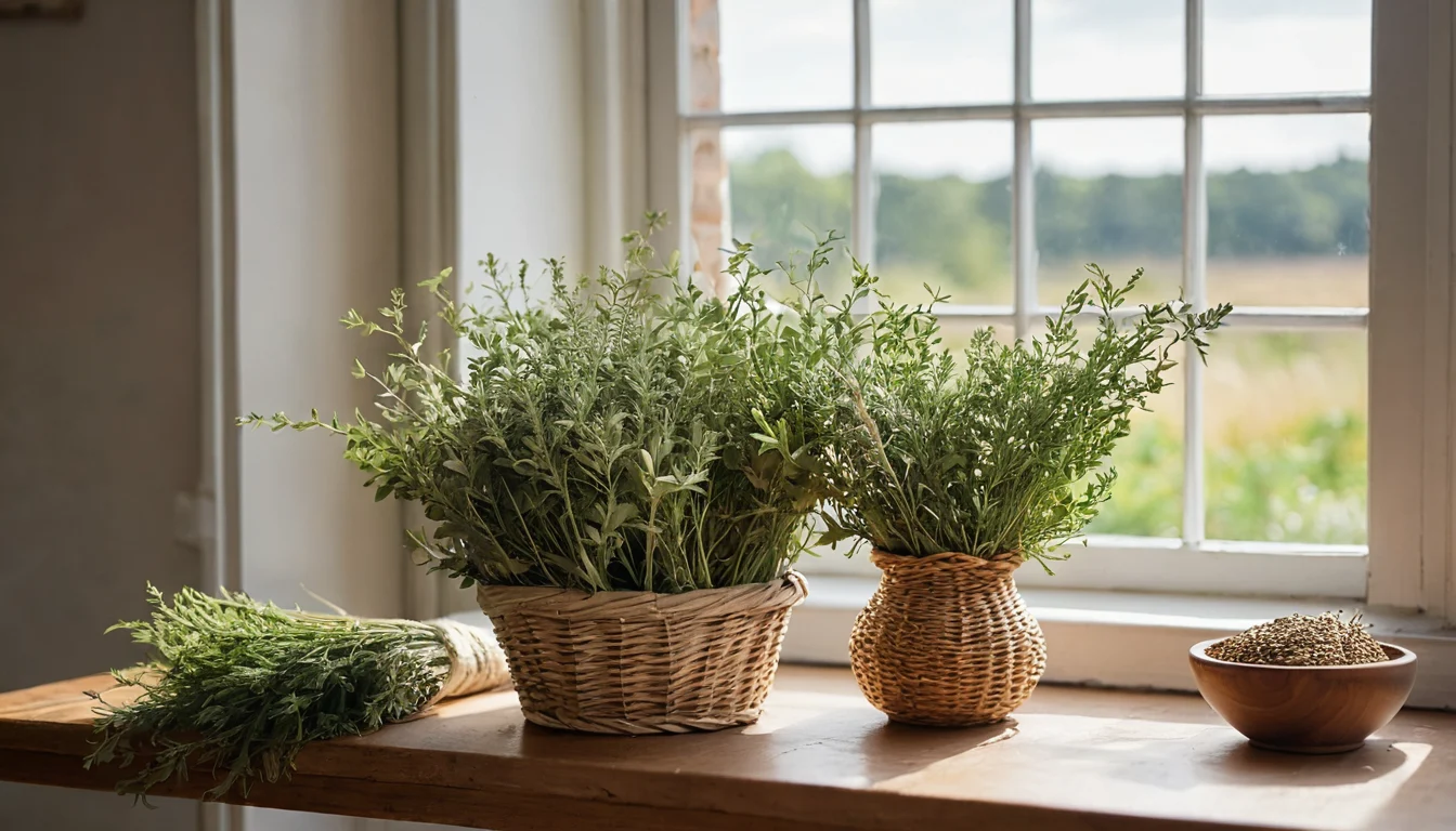 Frische grüne Kräuter im Garten bei Tageslicht — Beitragsbild zu „So binden Sie ein Räucherbündel selbst“