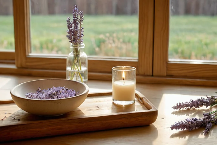 Frische Blüten und eine helle Kerze — Beitragsbild zu „Spiritualität für Anfänger: Einfach und naturnah beginnen“
