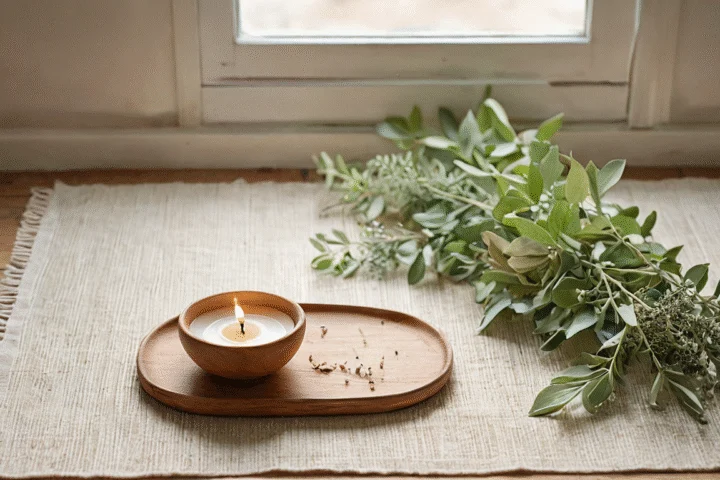 Frische Blüten und eine helle Kerze — Beitragsbild zu „Spirituelle Praxis: Tradition, Ritual und persönliche Erfahrung“