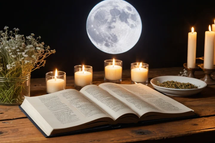 Der Mond am Abendhimmel über einer Landschaft — Beitragsbild zu „Vollmond Journaling: Wie der Mond unser Tagebuch beeinflusst“