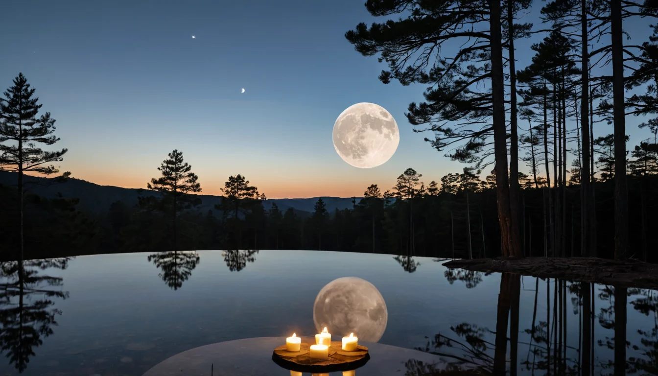Der Mond am Abendhimmel über einer Landschaft — Beitragsbild zu „Vollmond Ritual: Traditionelle Praxis und moderne Anwendung“