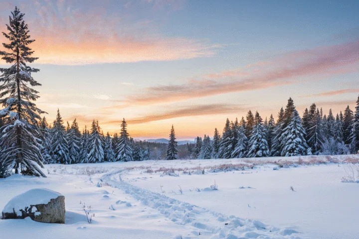 Eine Landschaft in der Jahreszeit des Themas — Beitragsbild zu „Yule und die Wintersonnenwende: Astronomie und Brauchtum“