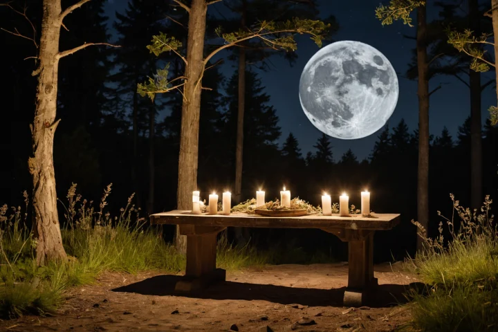 Der Mond am Abendhimmel über einer Landschaft — Beitragsbild zu „Vollmond: Bedeutung in Natur und Brauchtum“