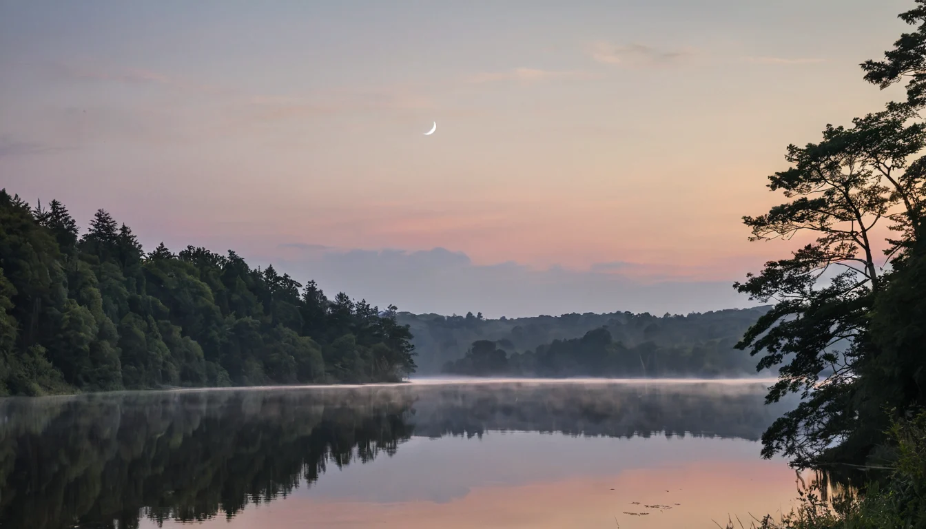 Der Mond am Abendhimmel über einer Landschaft — Beitragsbild zu „Was bedeutet der Neumond in der Natur und Spiritualität?“