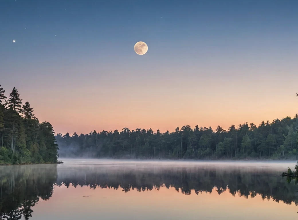 Der Mond am Abendhimmel über einer Landschaft — Beitragsbild zu „Was bedeutet der Vollmond in Natur und Kultur?“