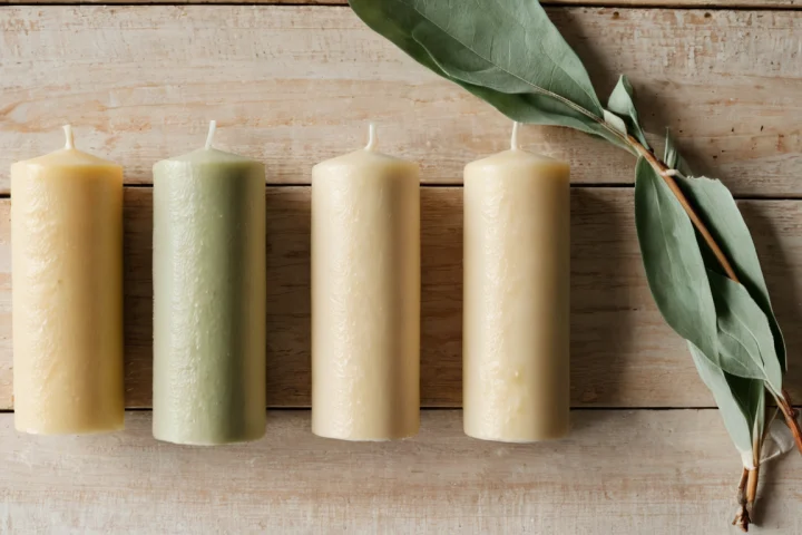 Frische Blüten und eine helle Kerze — Beitragsbild zu „Was bedeutet der Wachs auf Kerzen in der Kerzenmagie?“