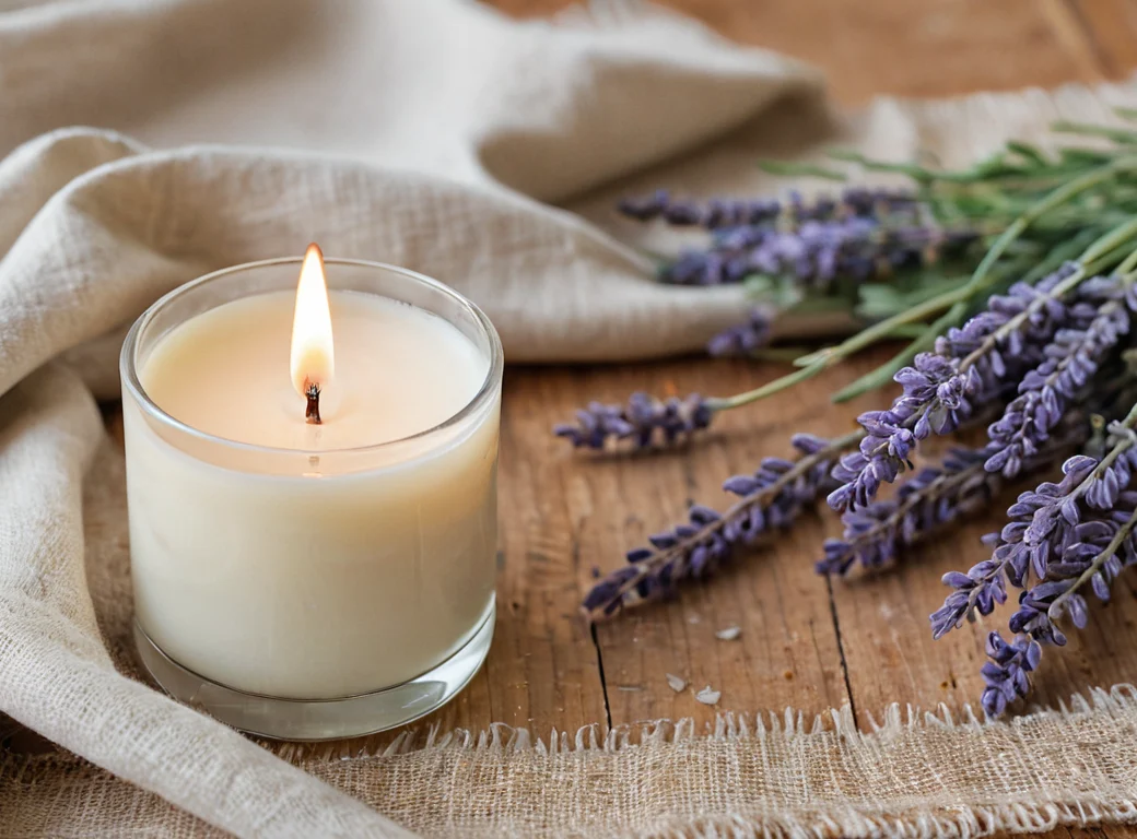 Frische Blüten und eine helle Kerze — Beitragsbild zu „Was bedeutet die Flamme in der Kerzenmagie?“